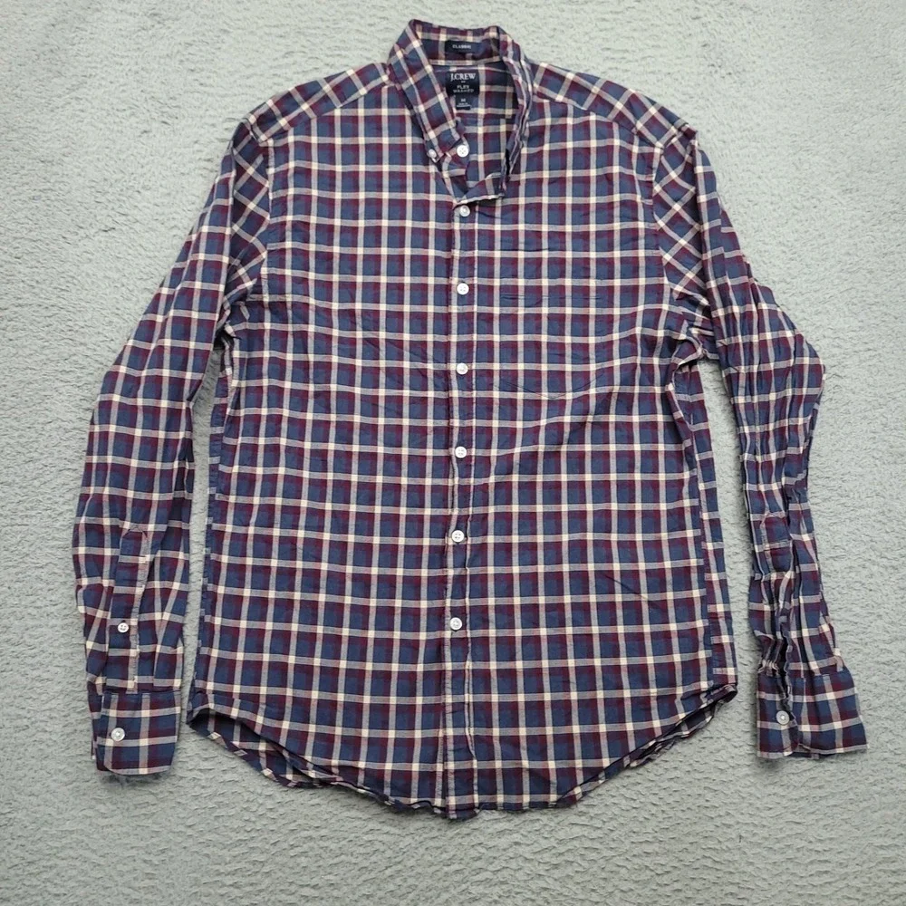 J.Crew Flex Washed Burgundy Plaid Button Up Shirt Mens‎ Medium EUC